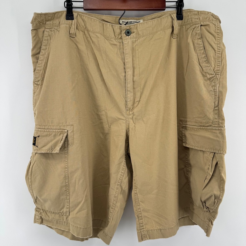 Polo Jeans Co Cargo Shorts Mens 42 Tan Ripstop Cotton‎ Ralph Lauren Military VTG